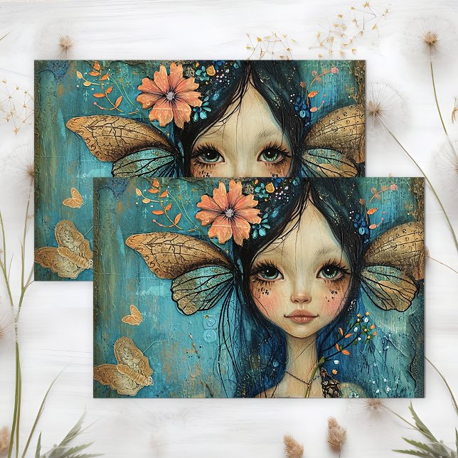 PAPEL DE SEDA DECOUPAGEM DA GAROTA DE FEIRA QUIMÍSICA (WHIMSICAL FAIRY GIRL DECOUPAGE TISSUE PAPER)