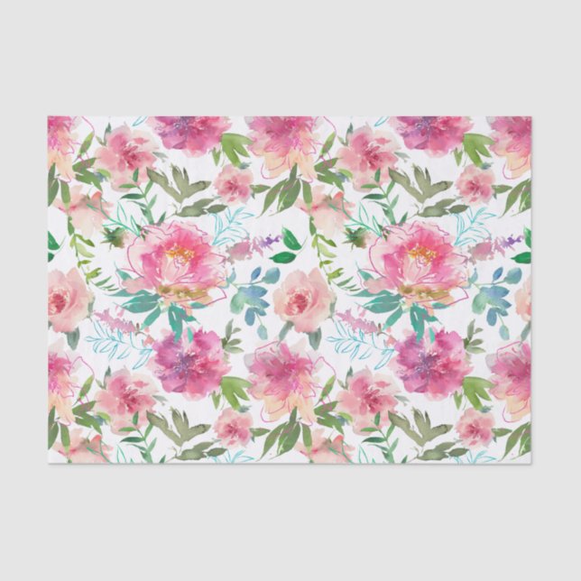 Papel De Seda Decoupagem Floral Aquarela Rosa Moderno Peônia (Frente )