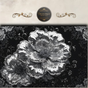 Papel De Seda Decoupagem Floral Preto Branco Damasco
