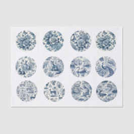 Papel De Seda Decoupagem Individual Azul Inspirada em Chinoiseri