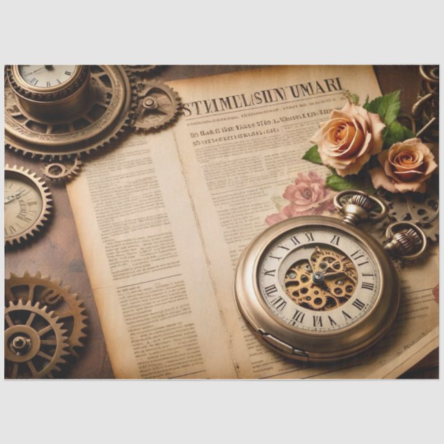 Papel De Seda Decoupagepapier, SteamFunk Clock 1 (Frente )