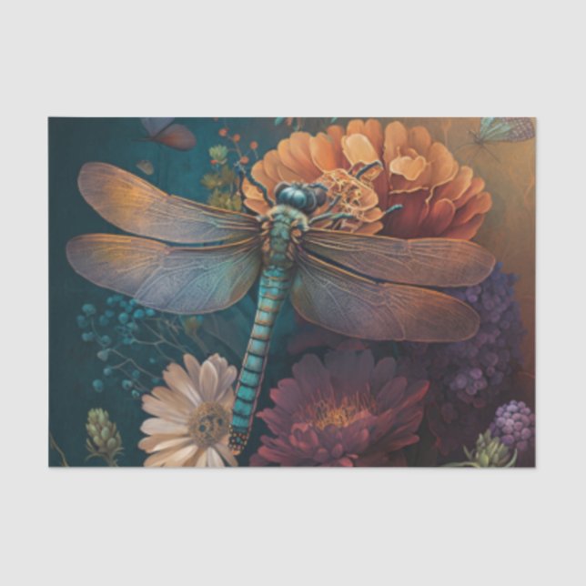 Papel De Seda Decoupágina de Flores de Dragonfly Noite de Verão (Frente )