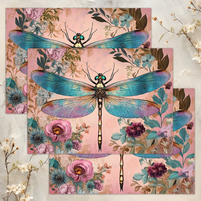 PAPEL DE SEDA DECOUPAMENTO DE DRAGONFLY ENCANTADO (ENCHANTED DRAGONFLY DECOUPAGE TISSUE PAPER)