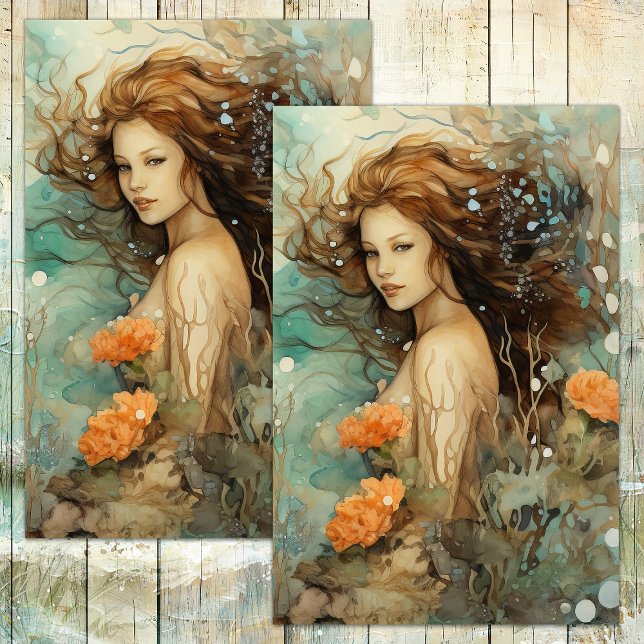PAPEL DE SEDA DECOUPAMENTO DE MERMAID DO MAR MAIDEN (SEA MAIDEN MERMAID DECOUPAGE TISSUE PAPER)