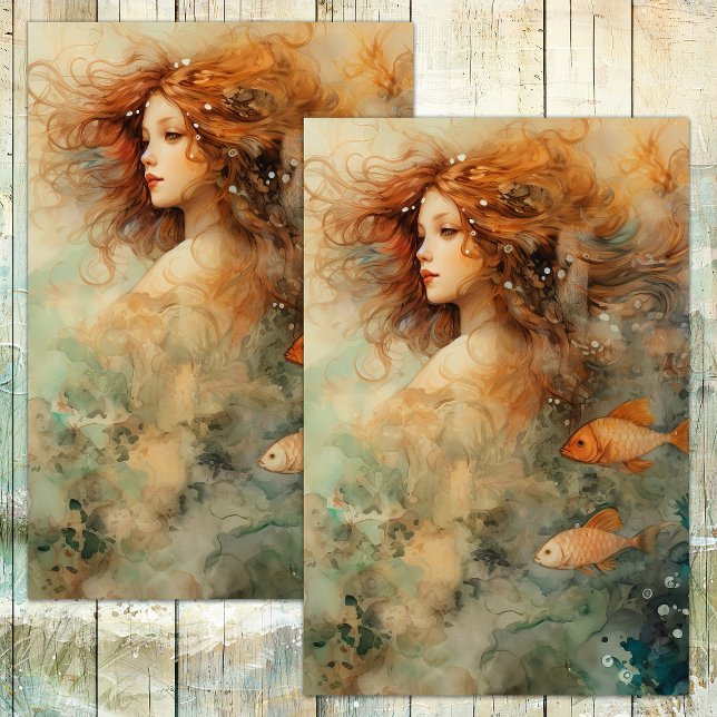 PAPEL DE SEDA DECOUPAMENTO DE MERMAID DO MAR MAIDEN (SEA MAIDEN MERMAID DECOUPAGE TISSUE PAPER)