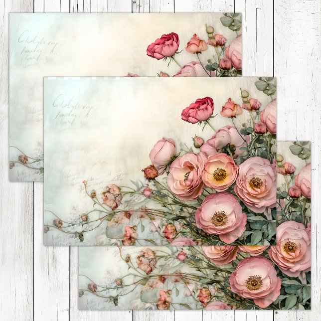 PAPEL DE SEDA DECOUPAMENTO DE ROSAS DE SHABBY ROMÂNTICOS (ROMANTIC SHABBY ROSES DECOUPAGE TISSUE PAPER)