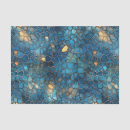 Papel De Seda Deep Ocean Blue & Gold Watercolor Shell Decoupage 