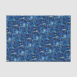 Papel De Seda Deep Ocean Blue & Gold Watercolor Swirl Decoupage 