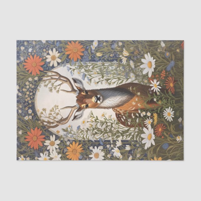 Papel De Seda Deer Amid Daisy Flowers (Frente )