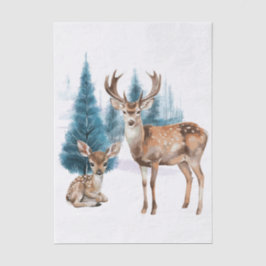 Papel De Seda Deer and doe with snowy pine tree
