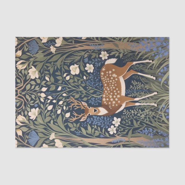Papel De Seda Deer In Bluebell Forest William Morris Inspirou (Frente )