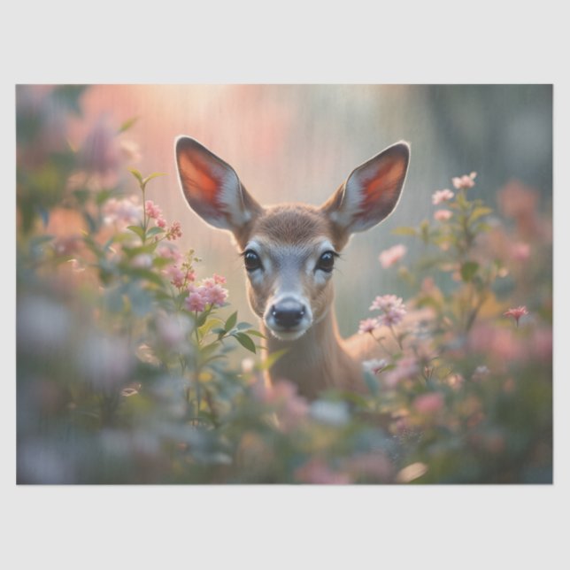 Papel De Seda Deer in pink flowers close up (Frente )
