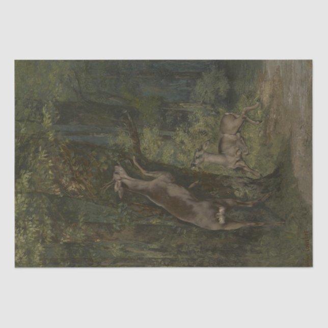 Papel De Seda Deer in the Forest (por Gustave Courbet) (Frente )