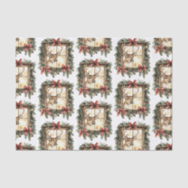 Papel De Seda Deer in Window Red Bows Christmas