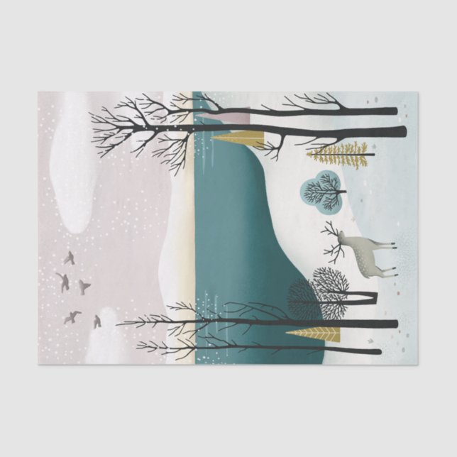 Papel De Seda Deer & Nordic Winter | Molho de Natal em Woodland (Frente )