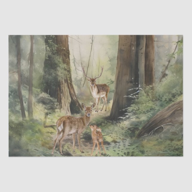 Papel De Seda Deer Redwood Forest Watercolor (Frente )