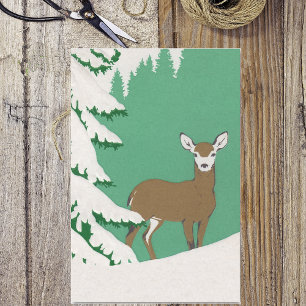 Papel De Seda Deer Snow Winter Scense Pine Tree