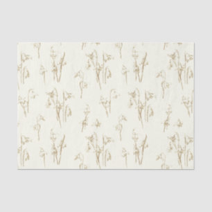 Papel De Seda Delicadas Flores Silvestres Bege Dourado Neve