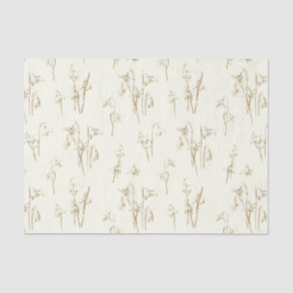 Papel De Seda Delicadas Flores Silvestres Bege Dourado Neve
