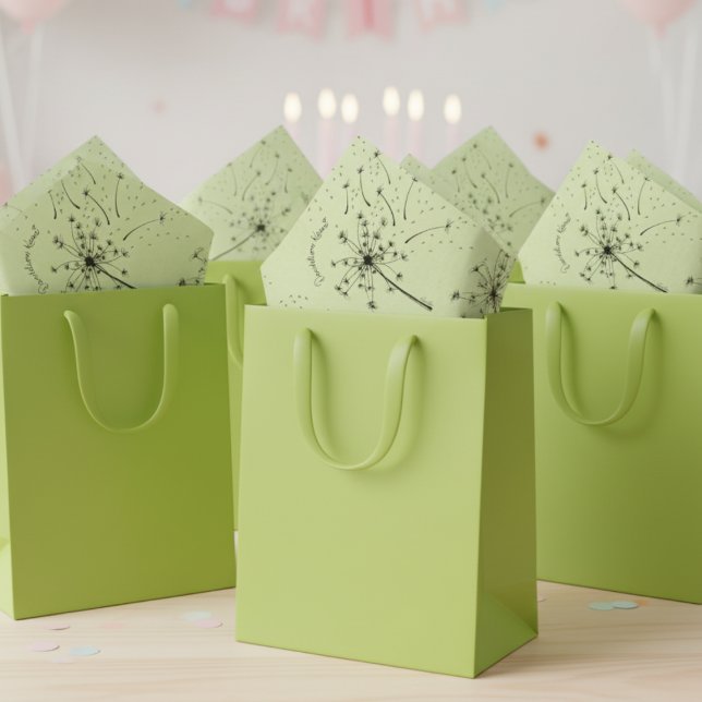 Papel De Seda Delicado Floral de Dentes-de-leão em Verde (Elegant & Rustic Dandelion Kisses Nature Birthday Pastel Lime Green Dandelion Tissue Paper For Her)