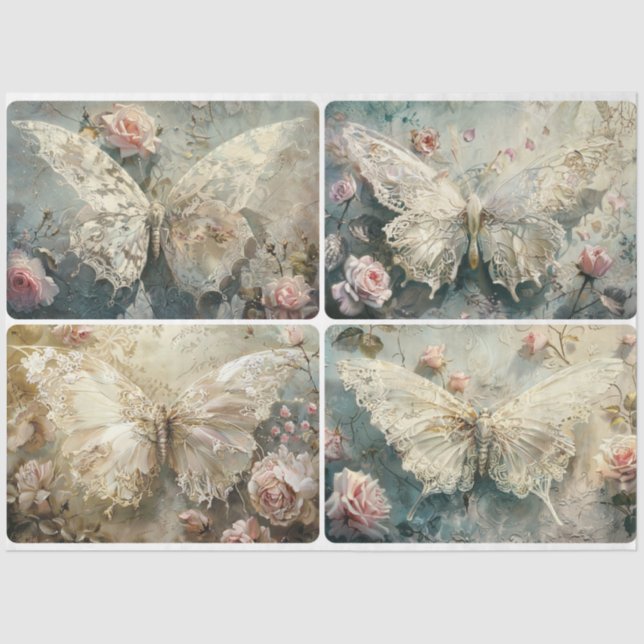 Papel De Seda Delicar Borboletas de rendas (Frente )