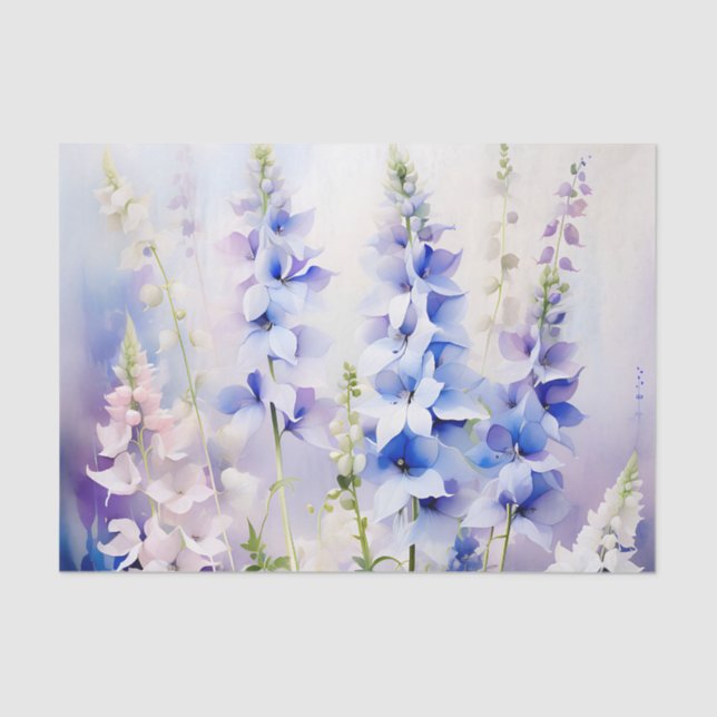 Papel De Seda Delicar Delphinium Floral com Washes de Aquarela (Frente )