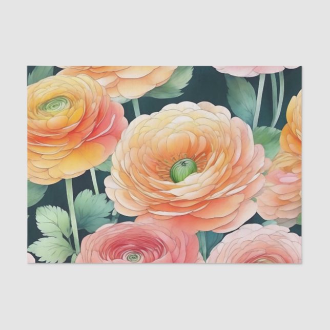 Papel De Seda Delicar Flores Ranunculus Aquarela (Frente )