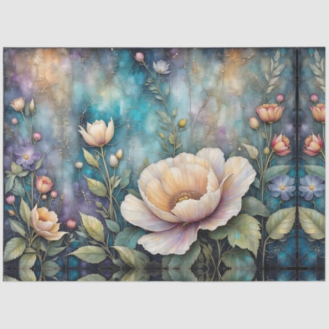 Papel De Seda Delicate Apricot Cosmos on Teal (Frente )