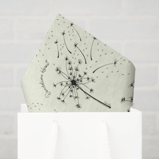 Papel De Seda Delicate Green Wildflower Dandelion Kisses Floral (Sacola de presentes)