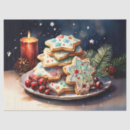 Papel De Seda Deliciosos biscoitos de Natal em um prato festivo