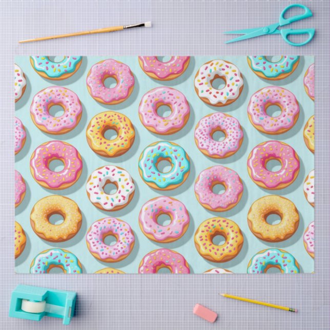 Papel De Seda Deliciosos donuts de creme azuis (Arte )