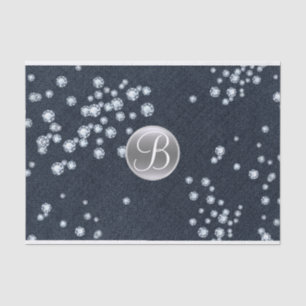 Papel De Seda Denim Diamonds Brilho Espalhado Monograma Inicial
