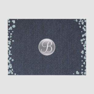 Papel De Seda Denim Diamonds Brilho Glam Monograma Inicial
