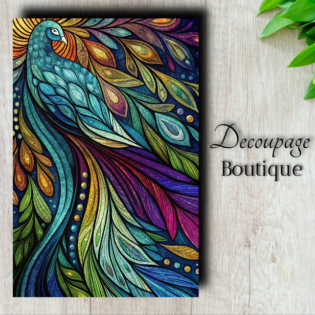 Papel De Seda Desacoplamento de Peacock Arco-Íris (Rainbow Peacock Decoupage Tissue Paper)