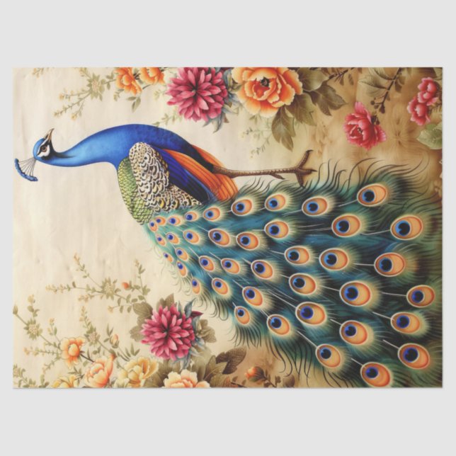 Papel De Seda Desacoplamento de Peacock Floral (Frente )