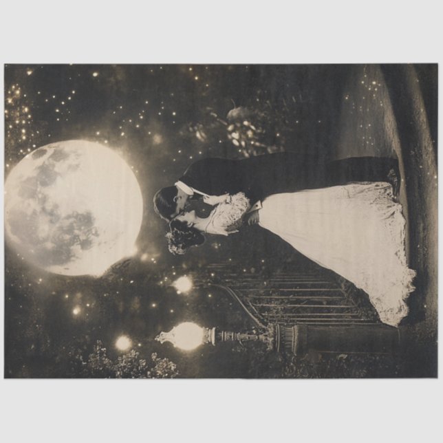 Papel De Seda Desacoplar o Casal Elegante Dançando à Lua (Frente )