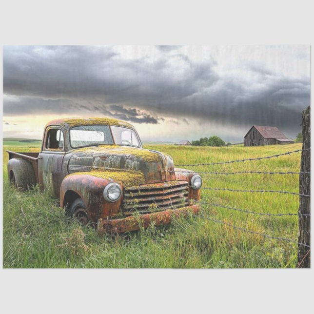 Papel De Seda Desacoplar o velho celeiro vermelho enferrujado e  (Frente )