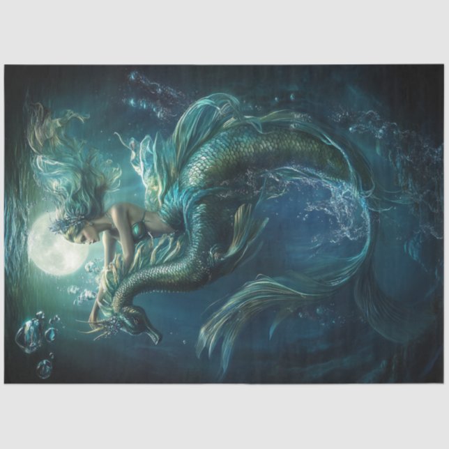 Papel De Seda Desacoplar Sereia Azul em Bolhas de Dragões Maríti (Frente )
