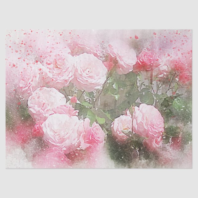Papel De Seda Desanexação de Rosas de Aquarela Rosa (Frente )