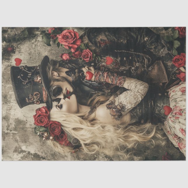 Papel De Seda Desanexar Namorados Steampunk Casal Vermelho Negro (Frente )