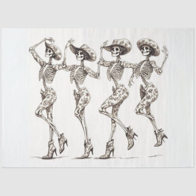 Papel De Seda Desaparece Halloween Lady Skeleton Cowgirl Dancers (Frente )
