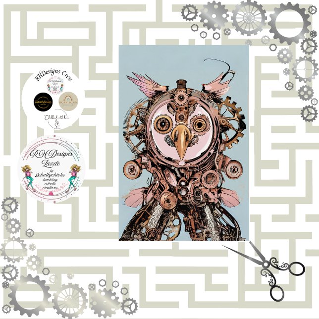 Papel De Seda Desaparece Steampunk Pink Owl Gizmo Hootsworth (Criador carregado)