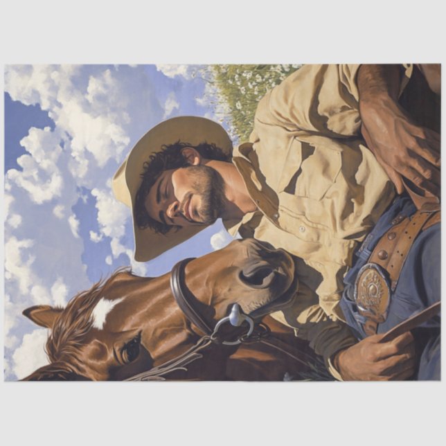 Papel De Seda Descamação Campo de Aluguel de Cowboy e Cavalo Dia (Frente )