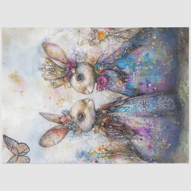 Papel De Seda Descamação Coelhos de Páscoas Vestidas Antropomórf (Frente )