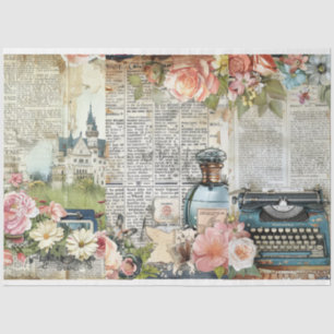 Papel De Seda Descamação da Colagem Floral de Ephemera, Rosa Vin