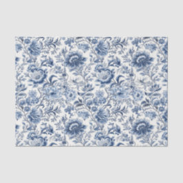 Papel De Seda Descamação de Flores Brancas Chinoiserie Azul