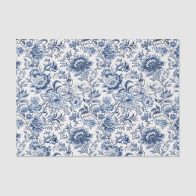 Papel De Seda Descamação de Flores Brancas Chinoiserie Azul (Frente )