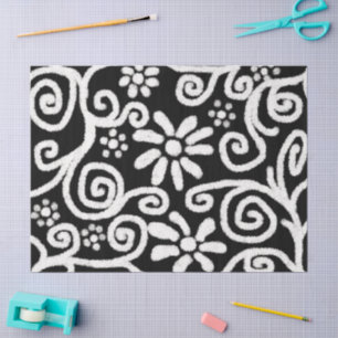 Papel De Seda Descamação de Flores Pretas Brancas Flores