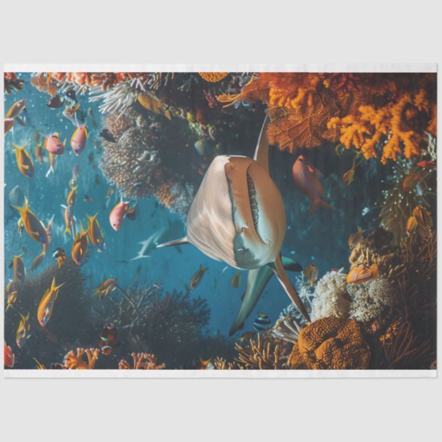 Papel De Seda Descamação do Mundo da Água do Oceano Tubarão (Frente )