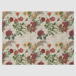 Papel De Seda Descamação Floral Amarelo-Vermelho Vintage